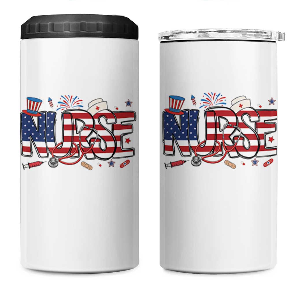 USA 250 Proud American Nurse 4 in 1 Can Cooler Tumbler Patriotic Healthcare Hero