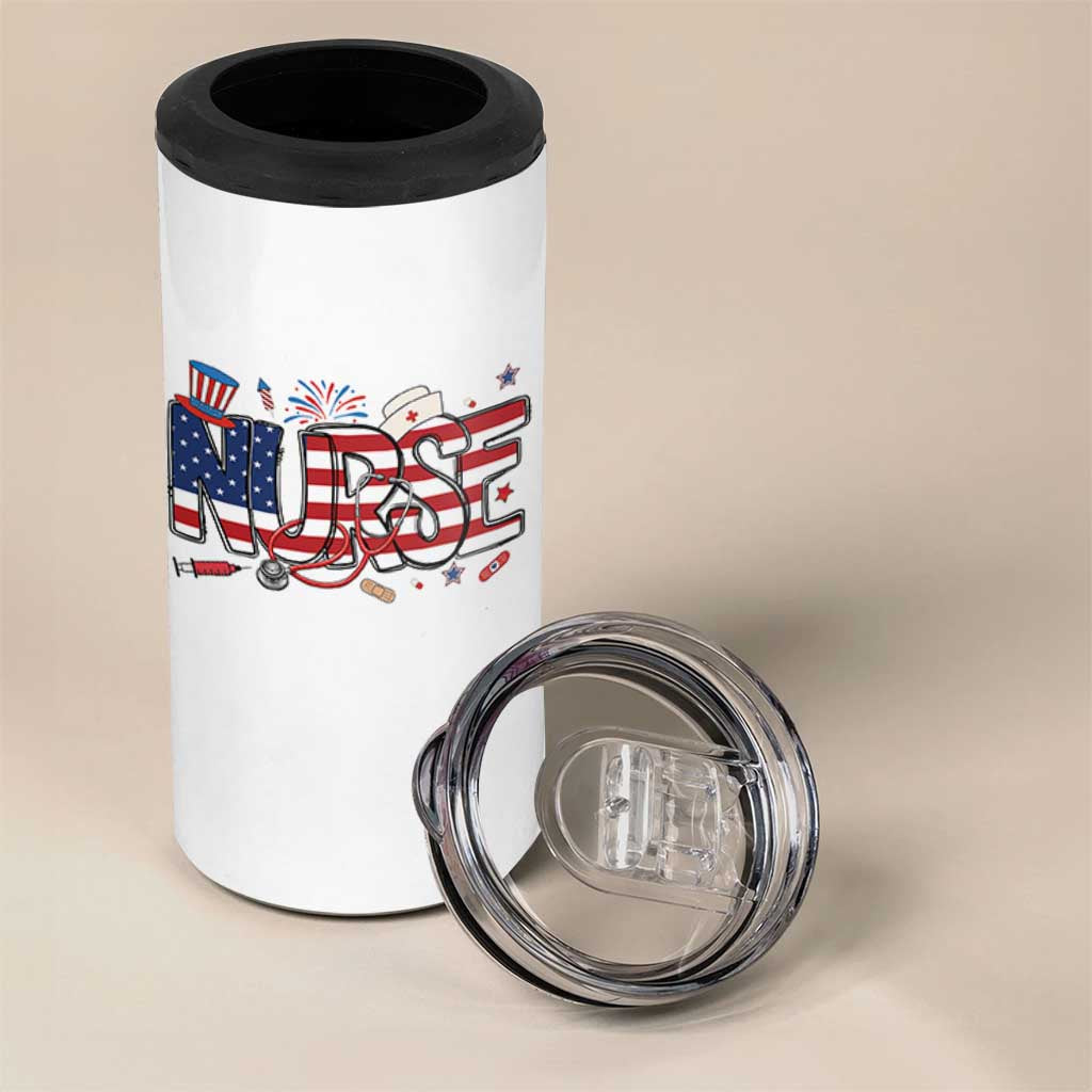 USA 250 Proud American Nurse 4 in 1 Can Cooler Tumbler Patriotic Healthcare Hero