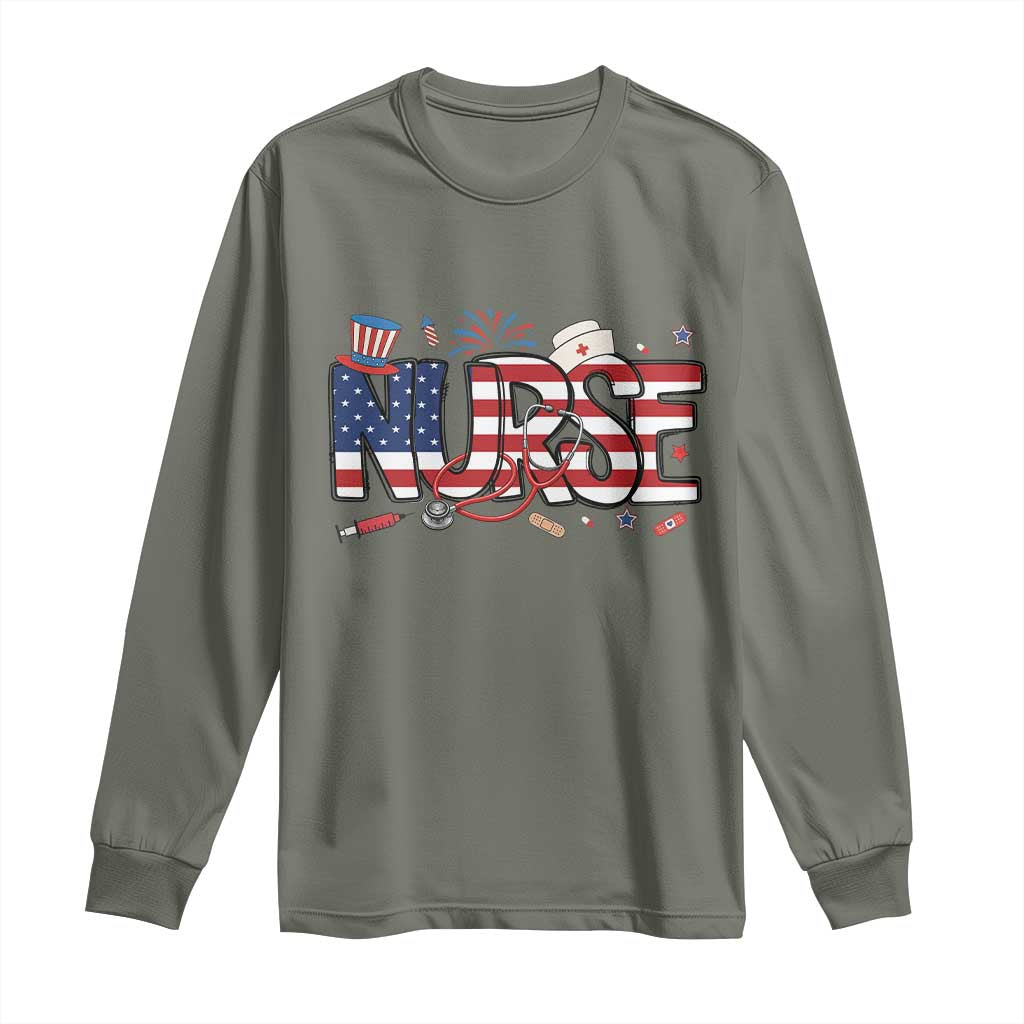 USA 250 Proud American Nurse Long Sleeve Shirt Patriotic Healthcare Hero