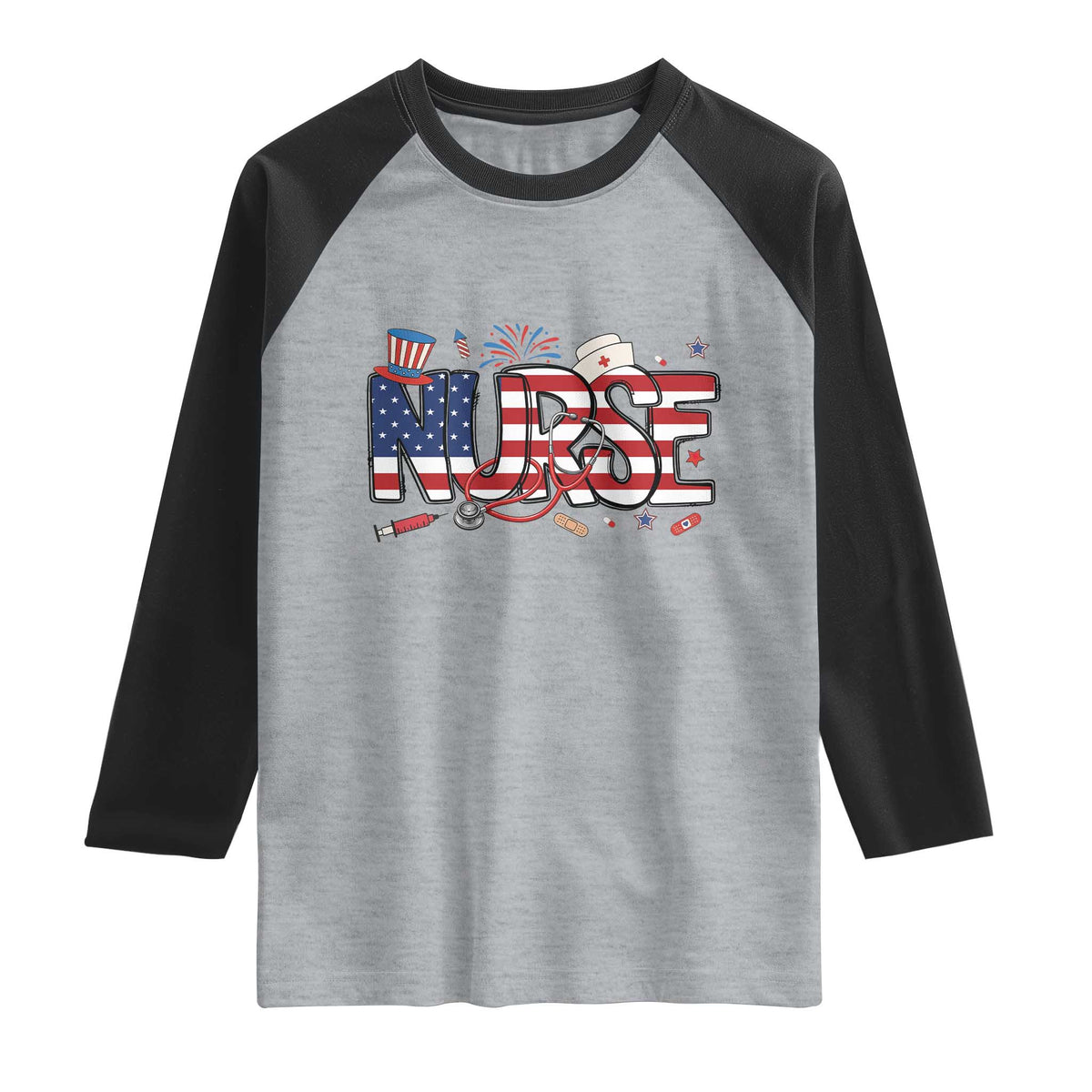 USA 250 Proud American Nurse Raglan Shirt Patriotic Healthcare Hero