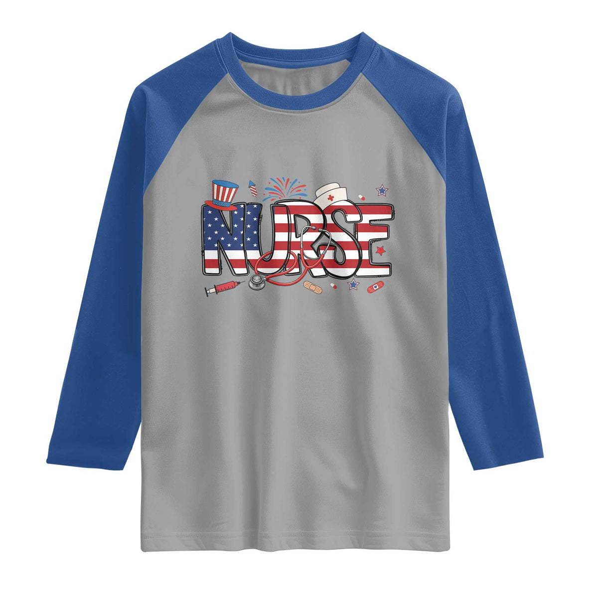 USA 250 Proud American Nurse Raglan Shirt Patriotic Healthcare Hero