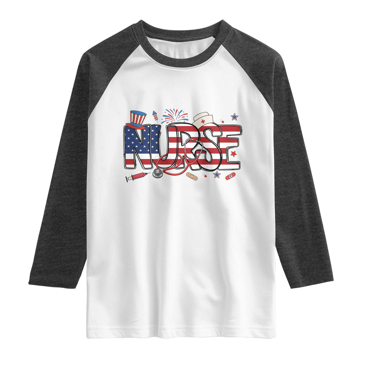 USA 250 Proud American Nurse Raglan Shirt Patriotic Healthcare Hero