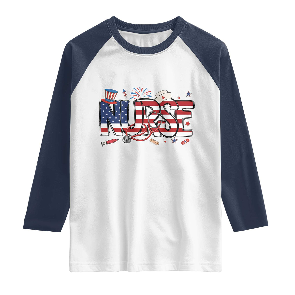 USA 250 Proud American Nurse Raglan Shirt Patriotic Healthcare Hero