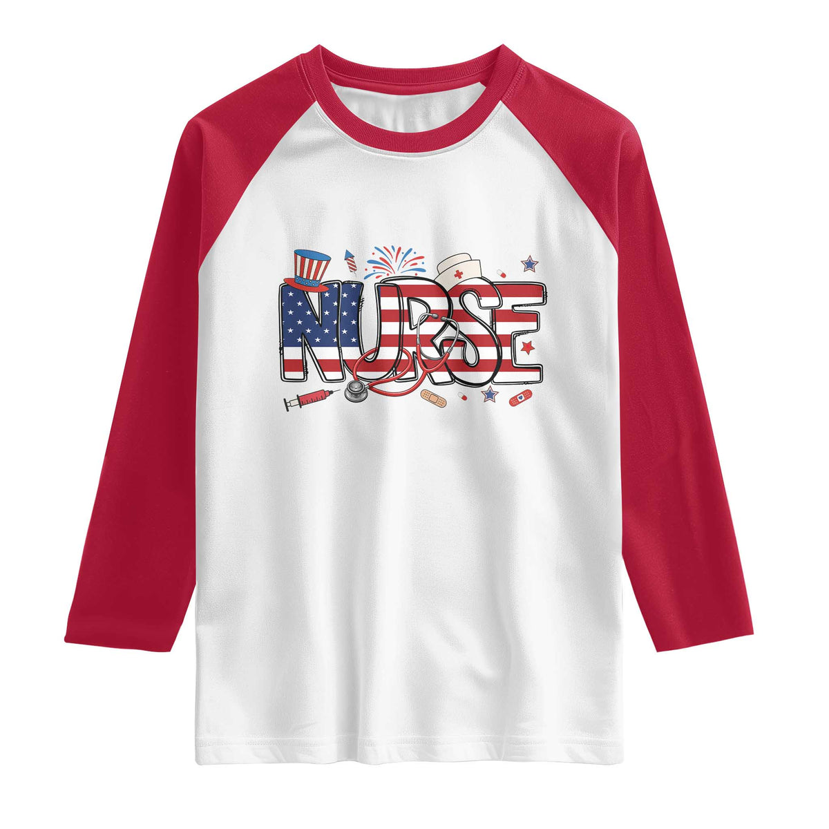 USA 250 Proud American Nurse Raglan Shirt Patriotic Healthcare Hero