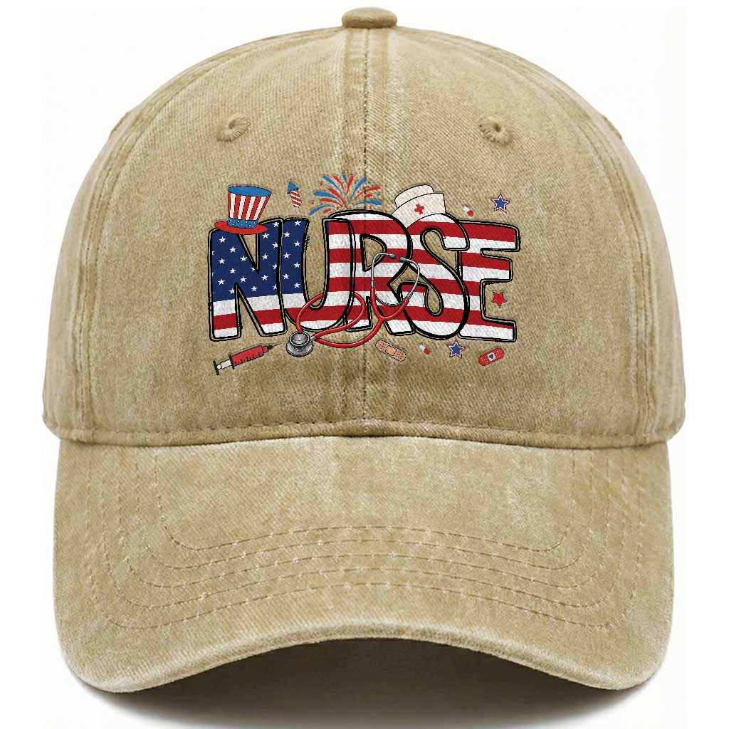 USA 250 Proud American Nurse Washed Cotton Baseball Cap Patriotic Healthcare Hero