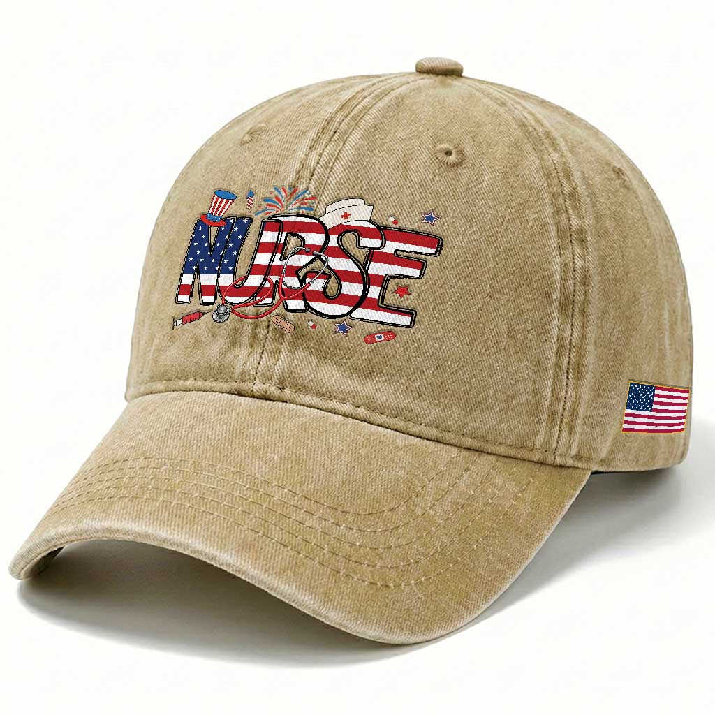 USA 250 Proud American Nurse Washed Cotton Baseball Cap Patriotic Healthcare Hero