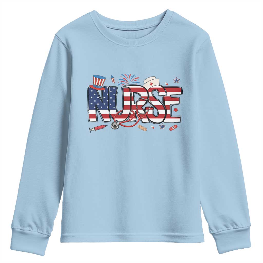 USA 250 Proud American Nurse Youth Sweatshirt Patriotic Healthcare Hero