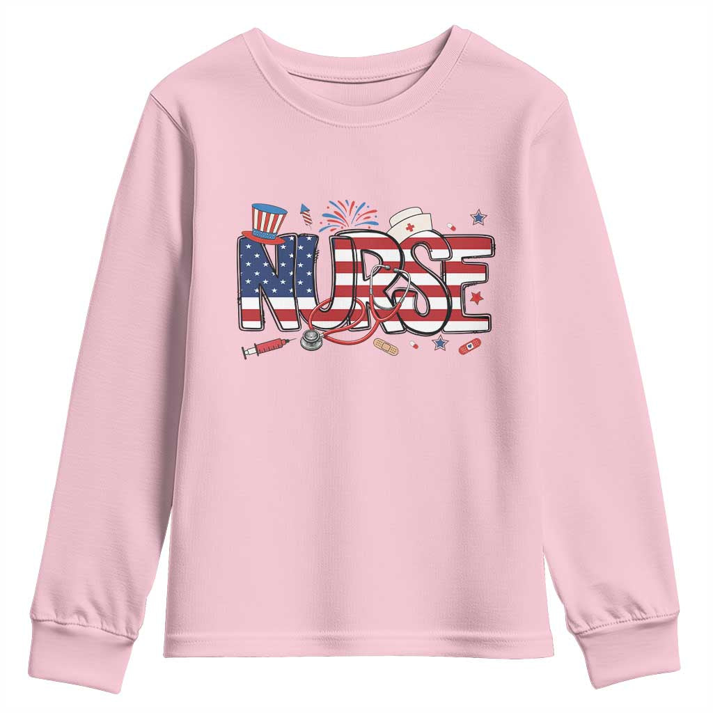 USA 250 Proud American Nurse Youth Sweatshirt Patriotic Healthcare Hero