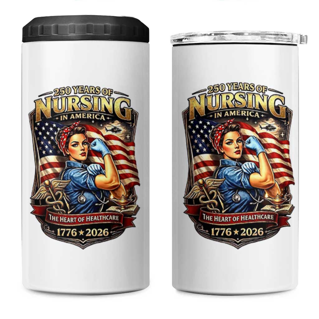 Patriotic Rosie Nurse Feminist Pride 4 in 1 Can Cooler Tumbler 250 Years Of Nursing