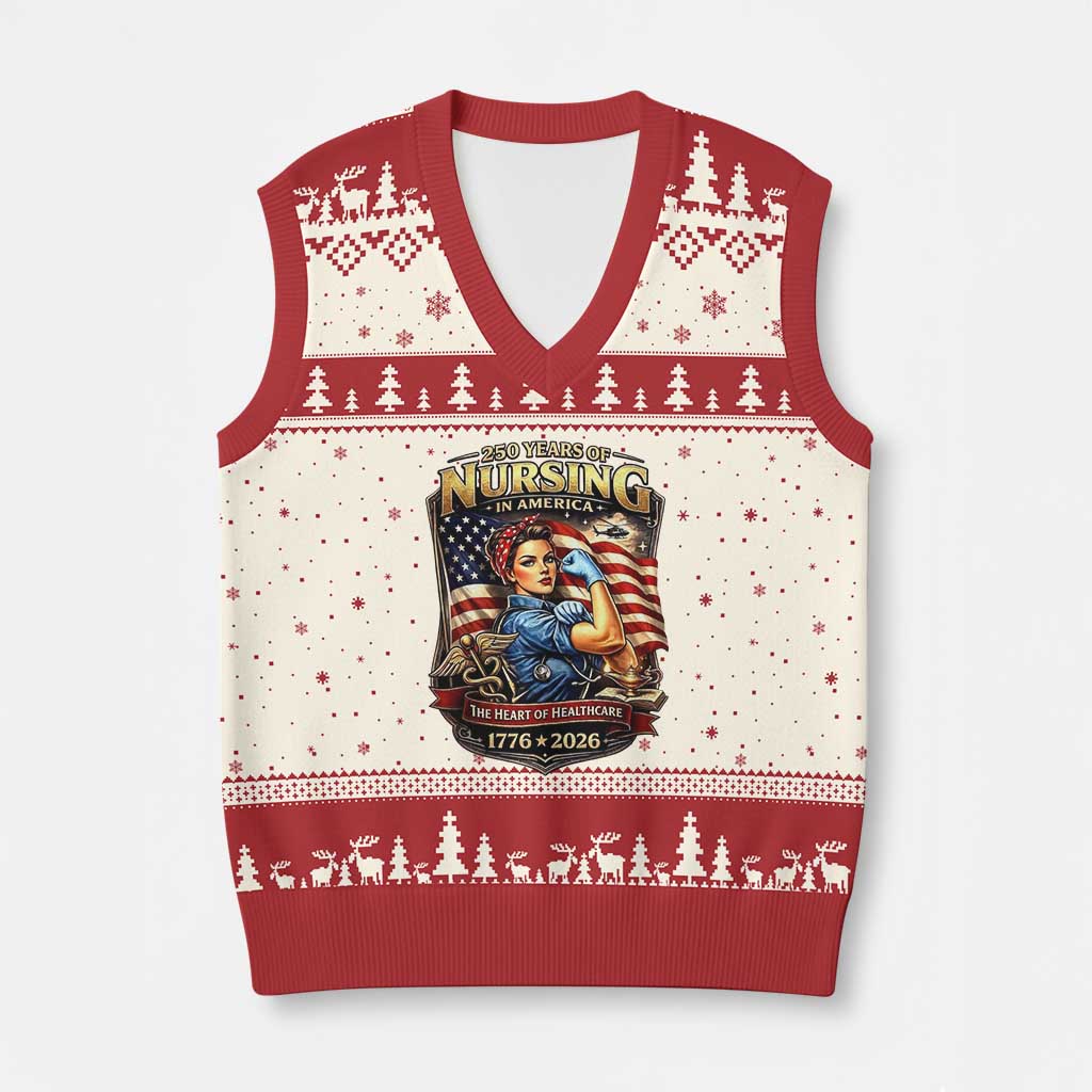 Patriotic Rosie Nurse Feminist Pride V-Neck Knit Sweater Vest 250 Years Of Nursing