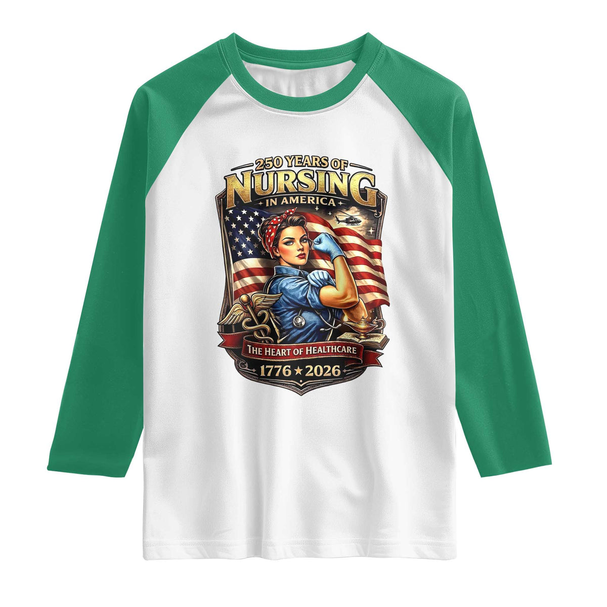 Patriotic Rosie Nurse Feminist Pride Raglan Shirt 250 Years Of Nursing