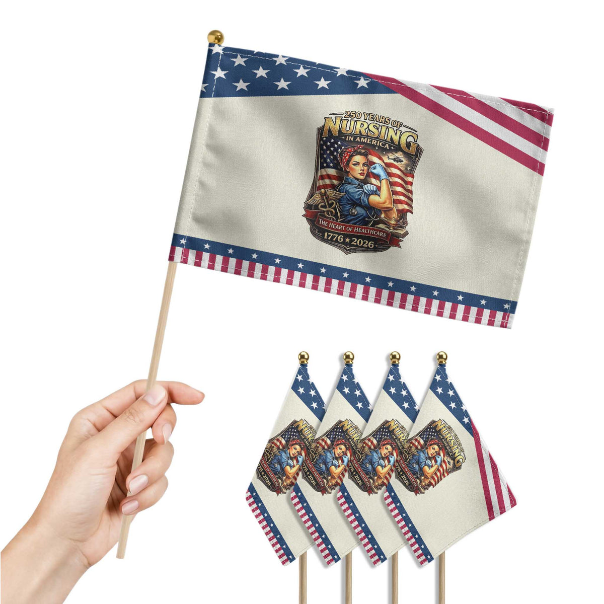 Patriotic Rosie Nurse Feminist Pride Patriotic Handheld Flag 250 Years Of Nursing