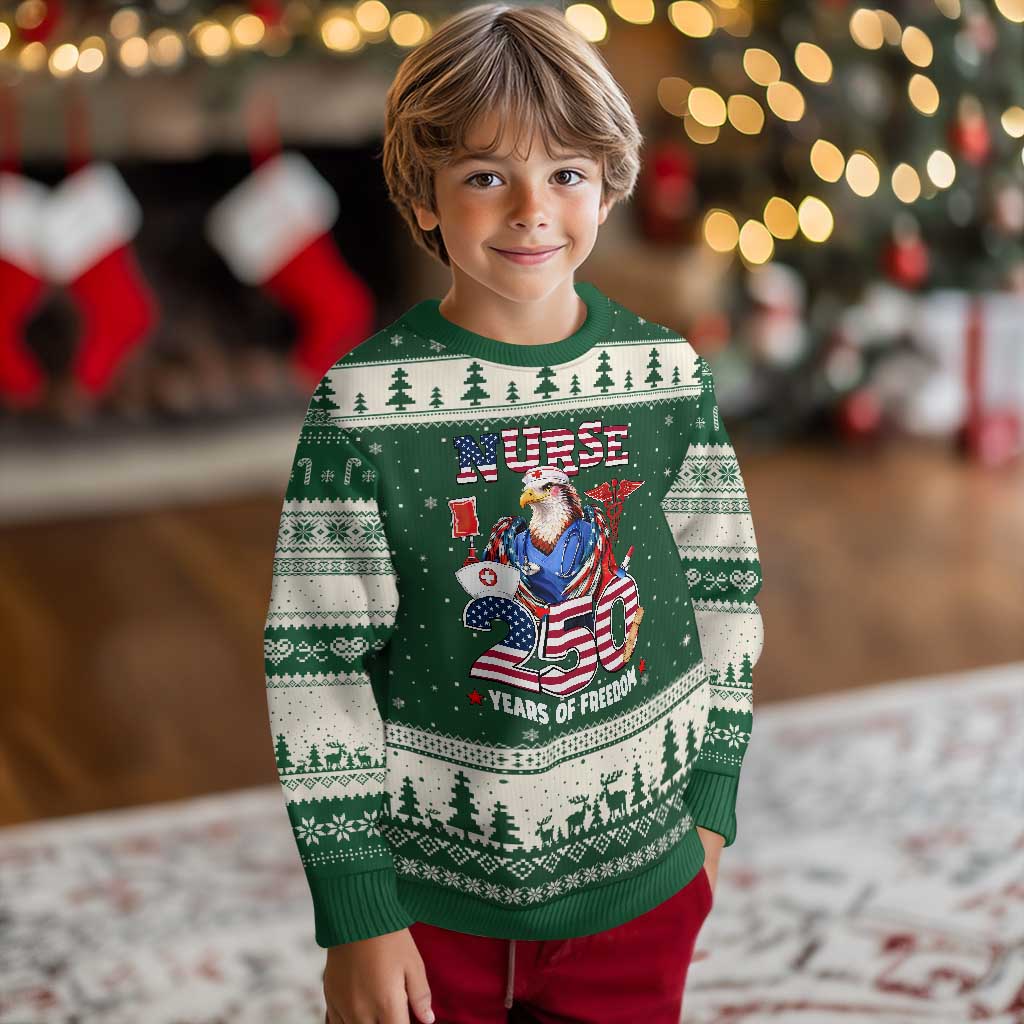 Bald Eagle Nurse 250 Years Of Freedom Ugly Christmas Sweater Patriotic American Nurse Gift