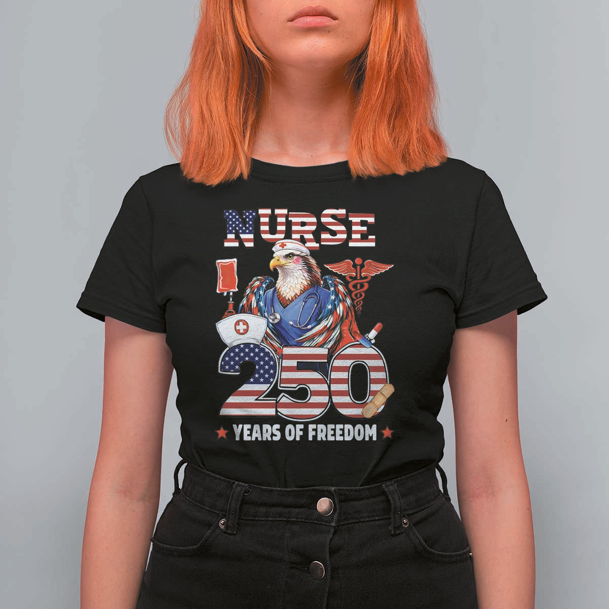 Bald Eagle Nurse 250 Years Of Freedom T Shirt For Women Patriotic American Nurse Gift