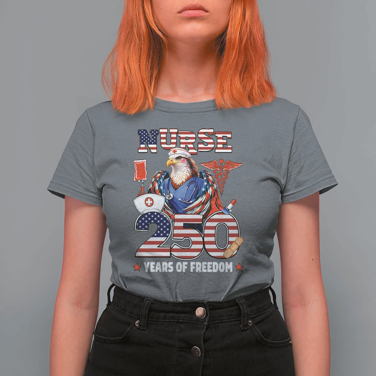 Bald Eagle Nurse 250 Years Of Freedom T Shirt For Women Patriotic American Nurse Gift