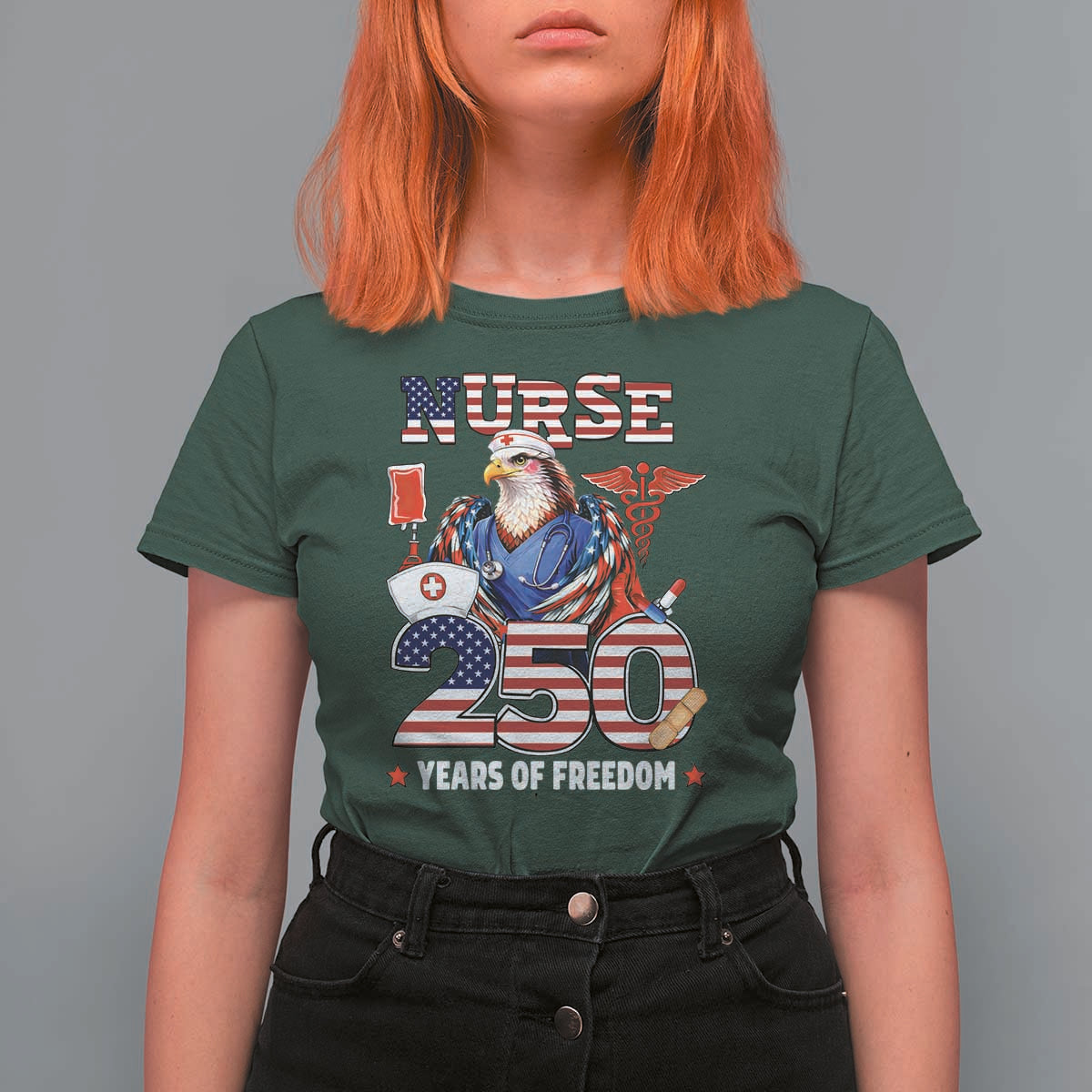 Bald Eagle Nurse 250 Years Of Freedom T Shirt For Women Patriotic American Nurse Gift