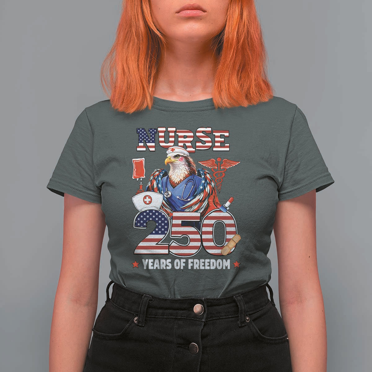 Bald Eagle Nurse 250 Years Of Freedom T Shirt For Women Patriotic American Nurse Gift