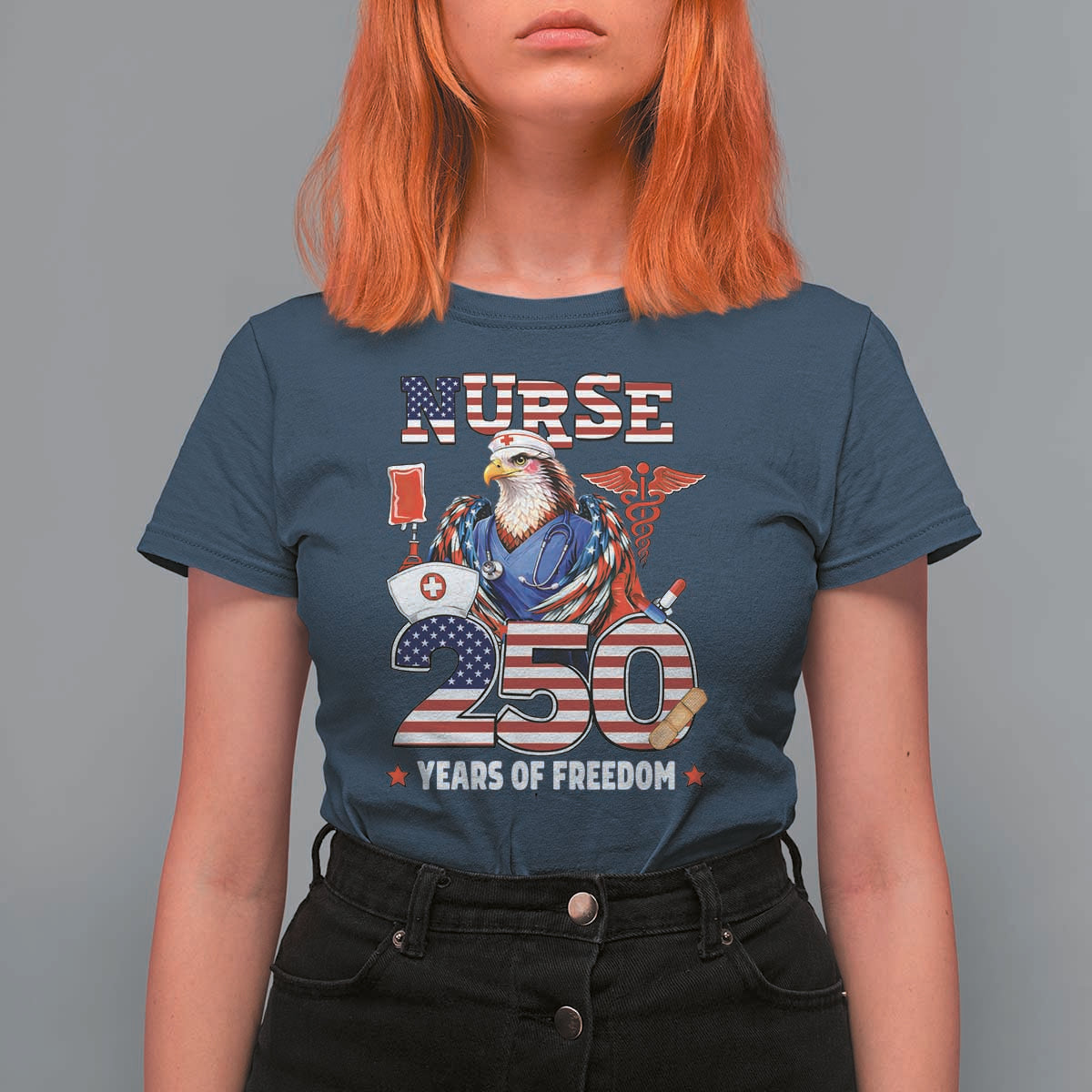 Bald Eagle Nurse 250 Years Of Freedom T Shirt For Women Patriotic American Nurse Gift
