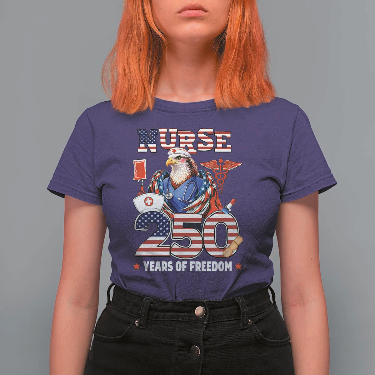 Bald Eagle Nurse 250 Years Of Freedom T Shirt For Women Patriotic American Nurse Gift