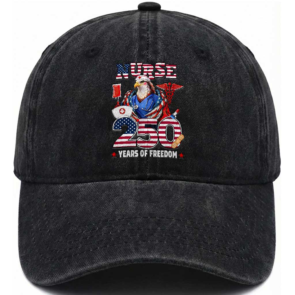 Bald Eagle Nurse 250 Years Of Freedom Washed Cotton Baseball Cap Patriotic American Nurse Gift