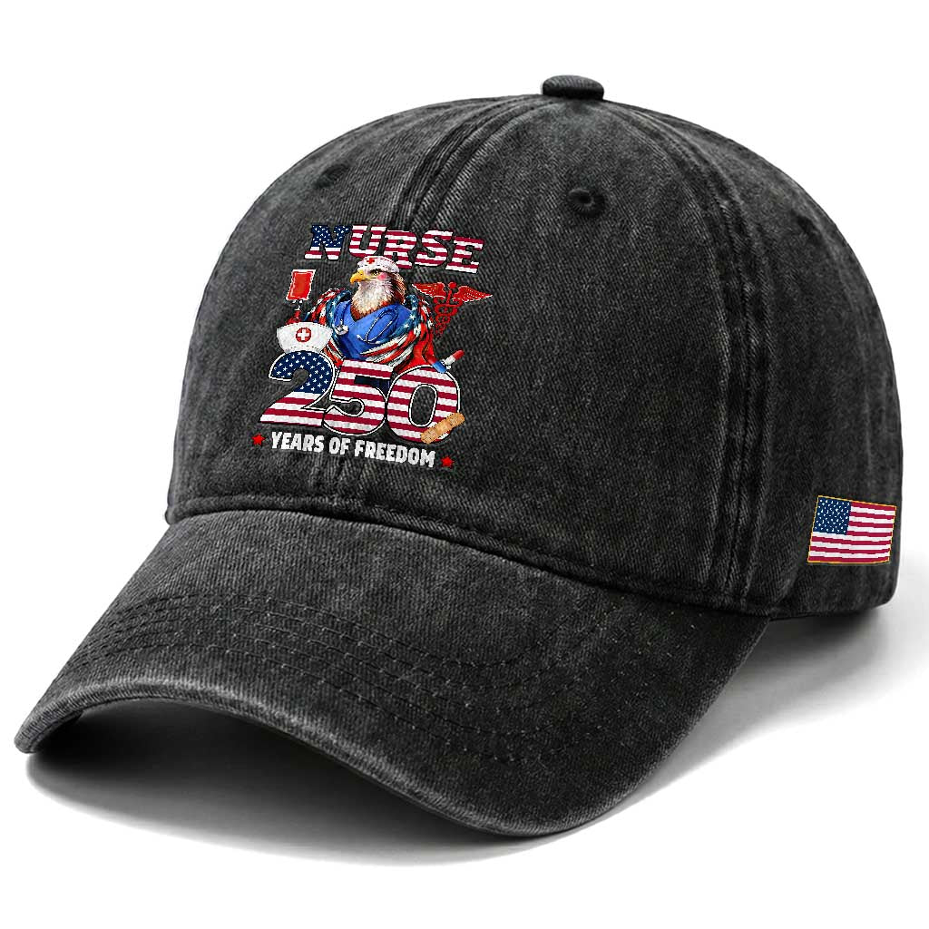 Bald Eagle Nurse 250 Years Of Freedom Washed Cotton Baseball Cap Patriotic American Nurse Gift