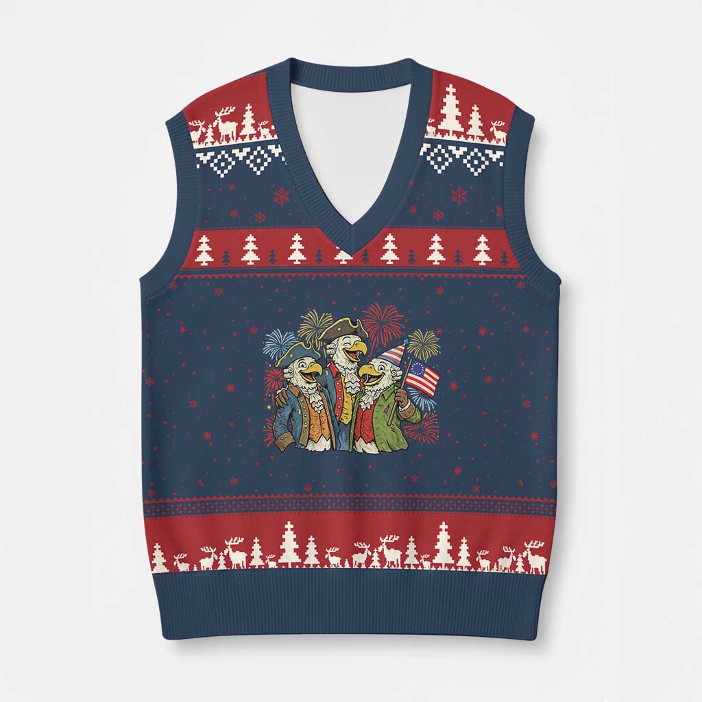 Funny Founding Fathers Eagle V-Neck Knit Sweater Vest 250th Anniversary America Patriotic Gift