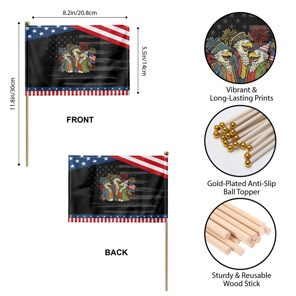 Funny Founding Fathers Eagle Patriotic Handheld Flag 250th Anniversary America Patriotic Gift