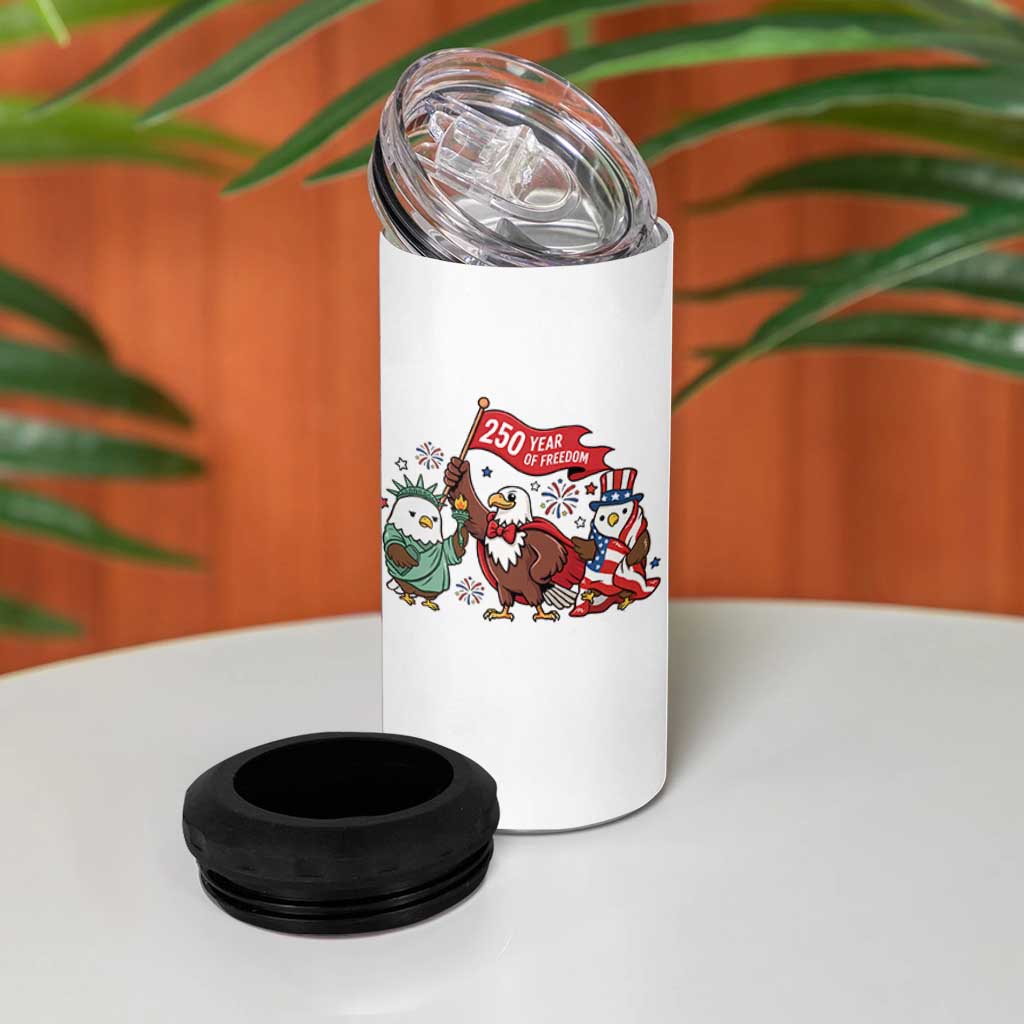 Cute Patriotic Eagle 250 Years Of Freedom 4 in 1 Can Cooler Tumbler American Pride Gift