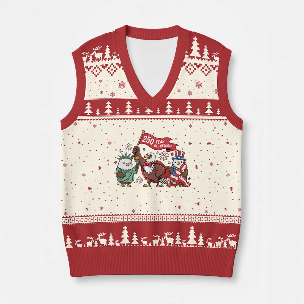 Cute Patriotic Eagle 250 Years Of Freedom V-Neck Knit Sweater Vest American Pride Gift