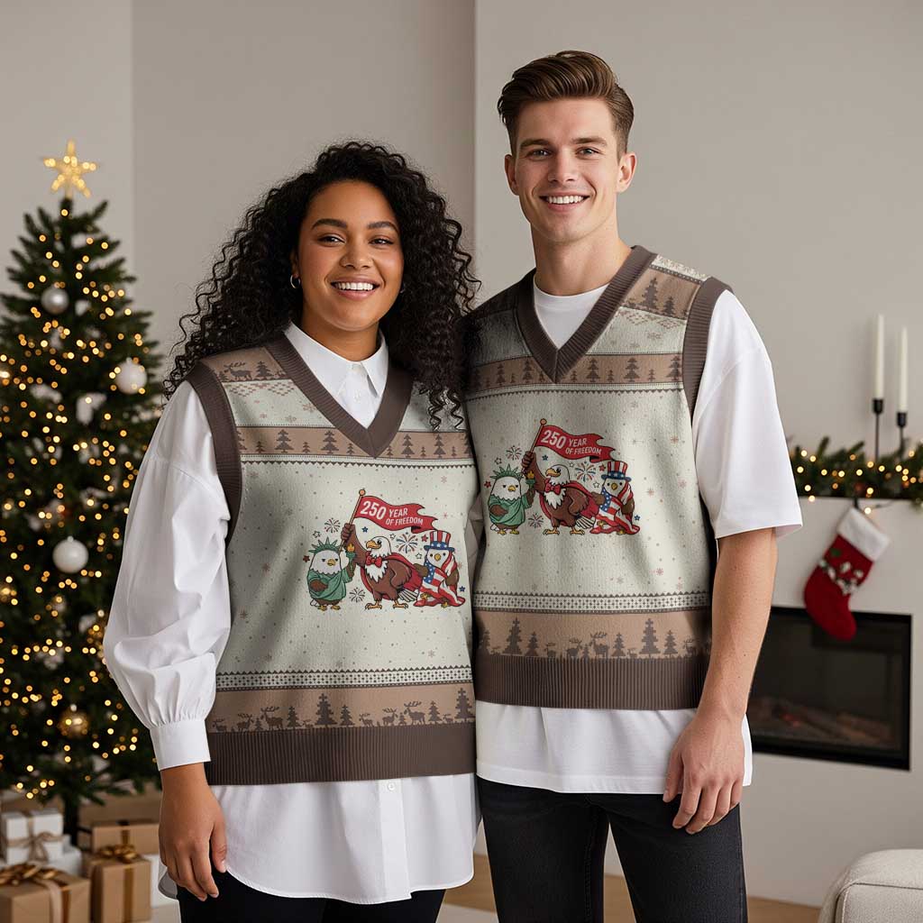 Cute Patriotic Eagle 250 Years Of Freedom V-Neck Knit Sweater Vest American Pride Gift