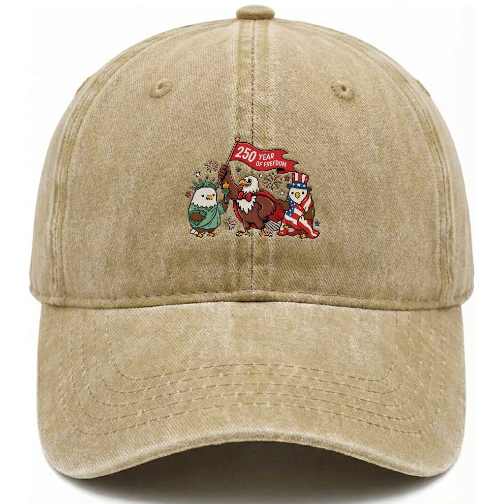 Cute Patriotic Eagle 250 Years Of Freedom Washed Cotton Baseball Cap American Pride Gift