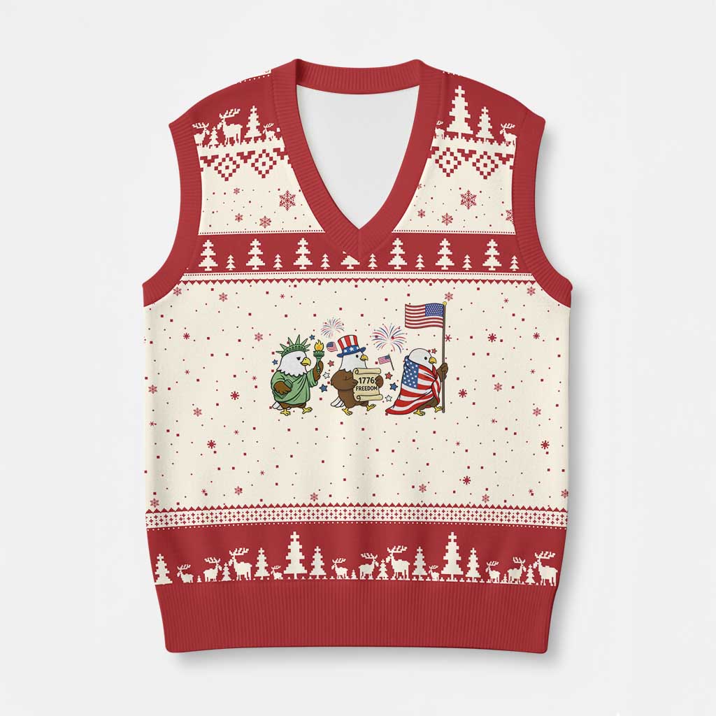 Adorable Patriotic Eagle 250 Years Of Freedom V-Neck Knit Sweater Vest USA Anniversary Gift