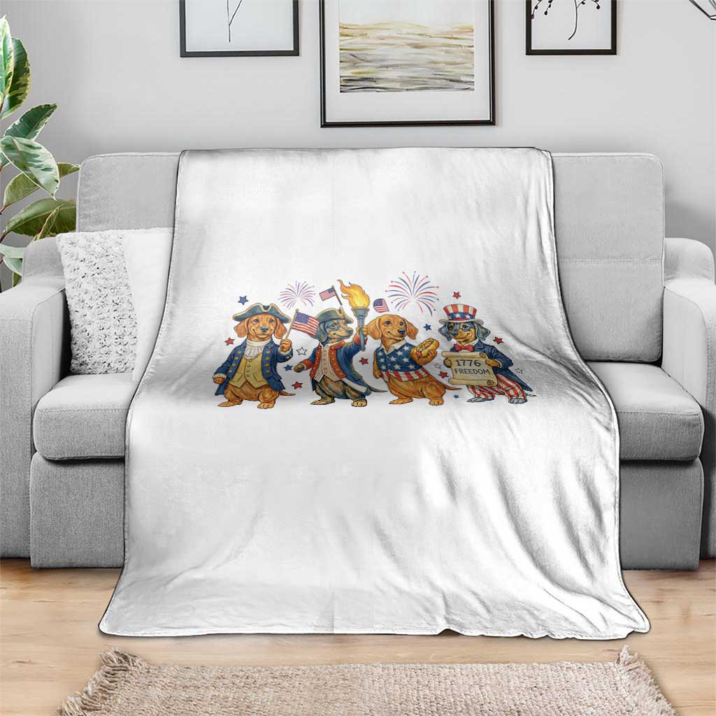 Patriotic Wiener Dog 250th Anniversary Throw Blanket Dachshund Lover Gift