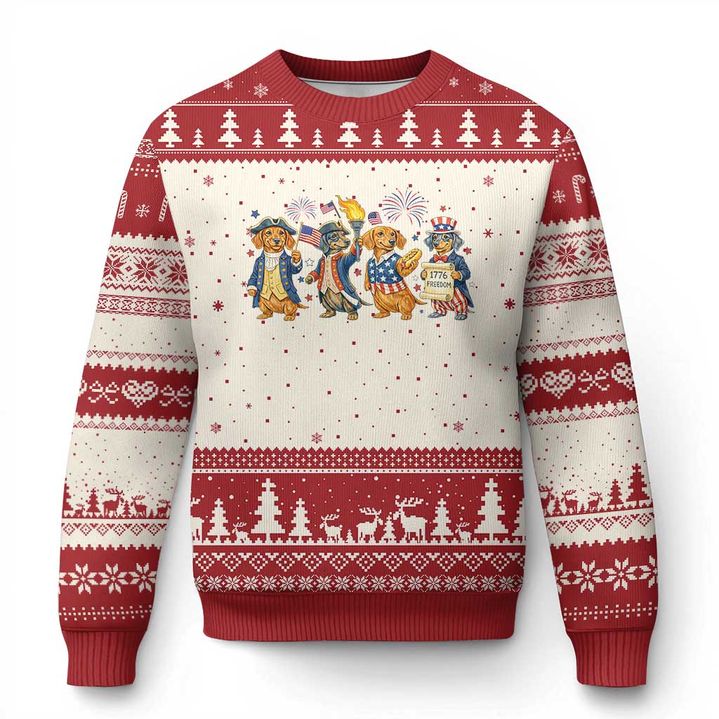 Patriotic Wiener Dog 250th Anniversary Ugly Christmas Sweater Dachshund Lover Gift