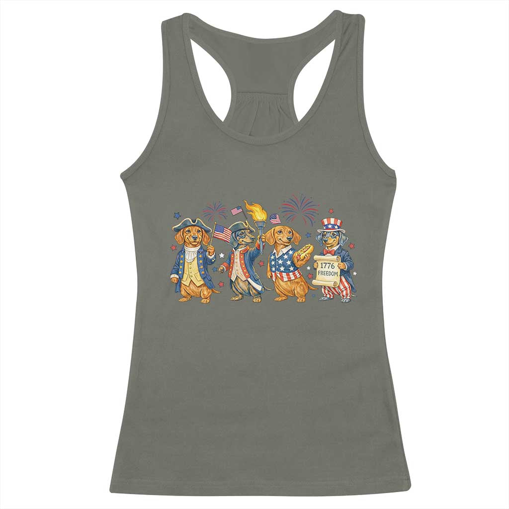 Patriotic Wiener Dog 250th Anniversary Racerback Tank Top Dachshund Lover Gift