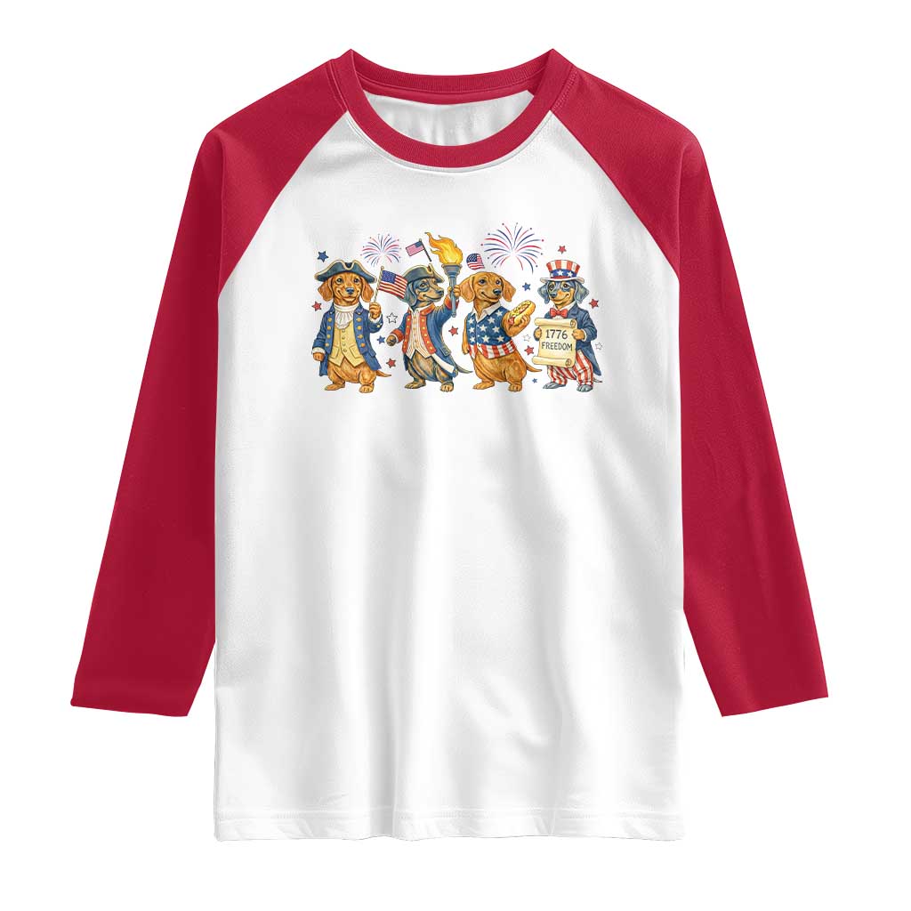 Patriotic Wiener Dog 250th Anniversary Raglan Shirt Dachshund Lover Gift