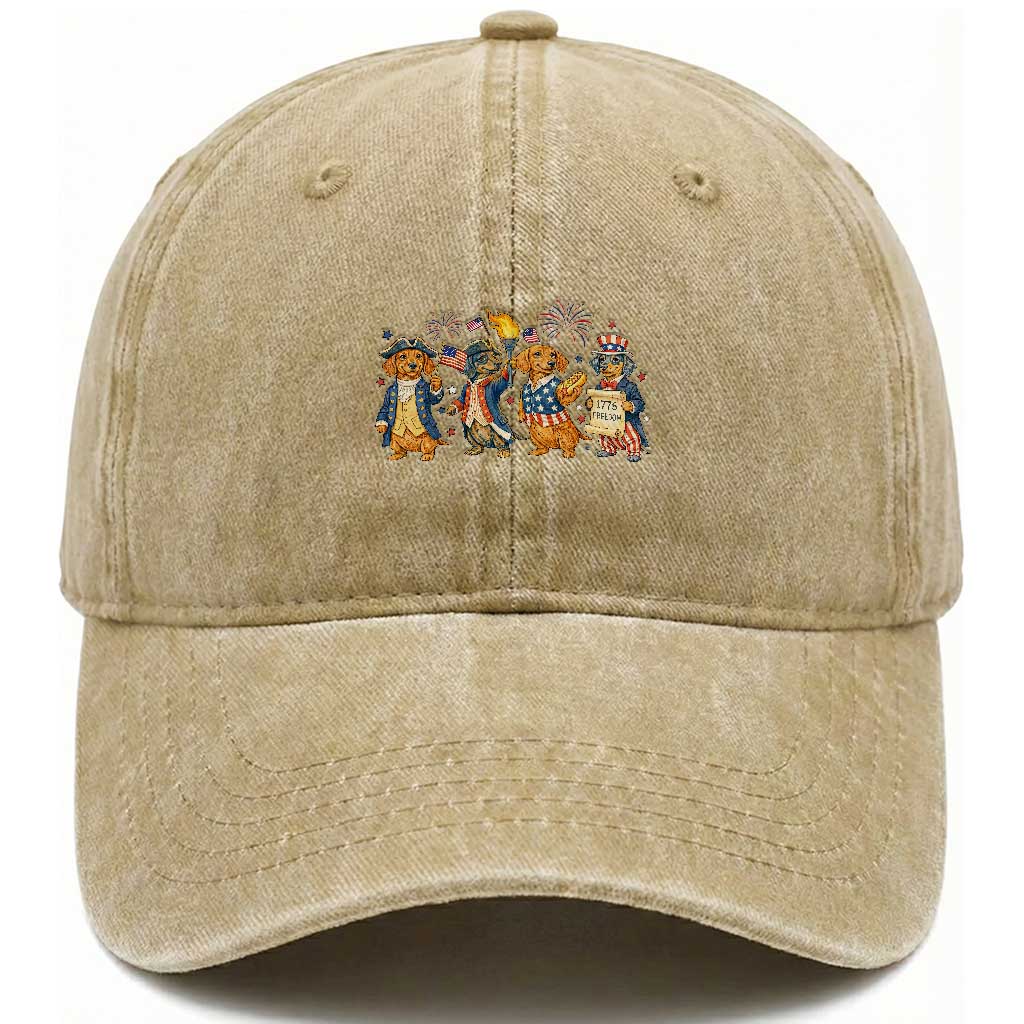 Patriotic Wiener Dog 250th Anniversary Washed Cotton Baseball Cap Dachshund Lover Gift