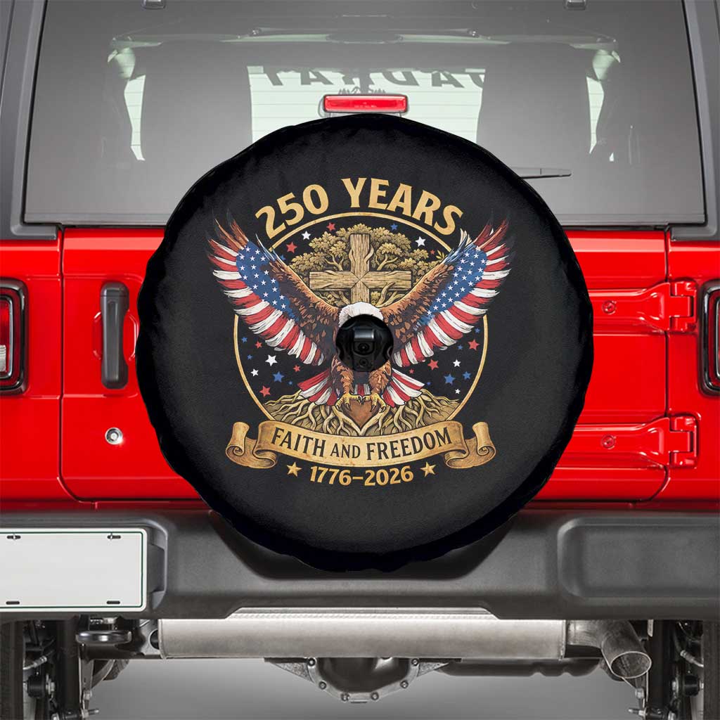 Faith And Freedom 250 Years Spare Tire Cover Patriotic Eagle Cross Gift