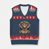 Faith And Freedom 250 Years V-Neck Knit Sweater Vest Patriotic Eagle Cross Gift