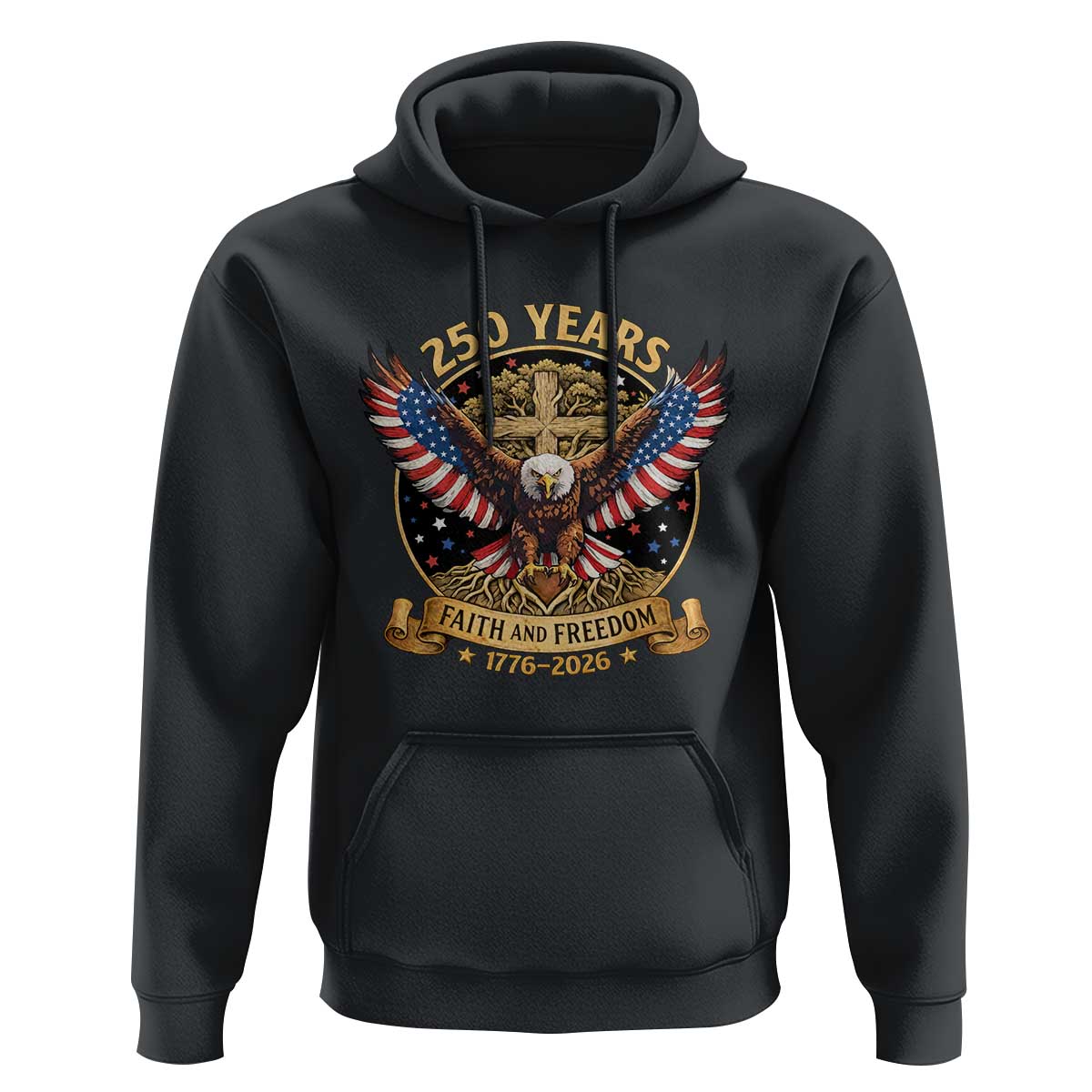 Faith And Freedom 250 Years Hoodie Patriotic Eagle Cross Gift