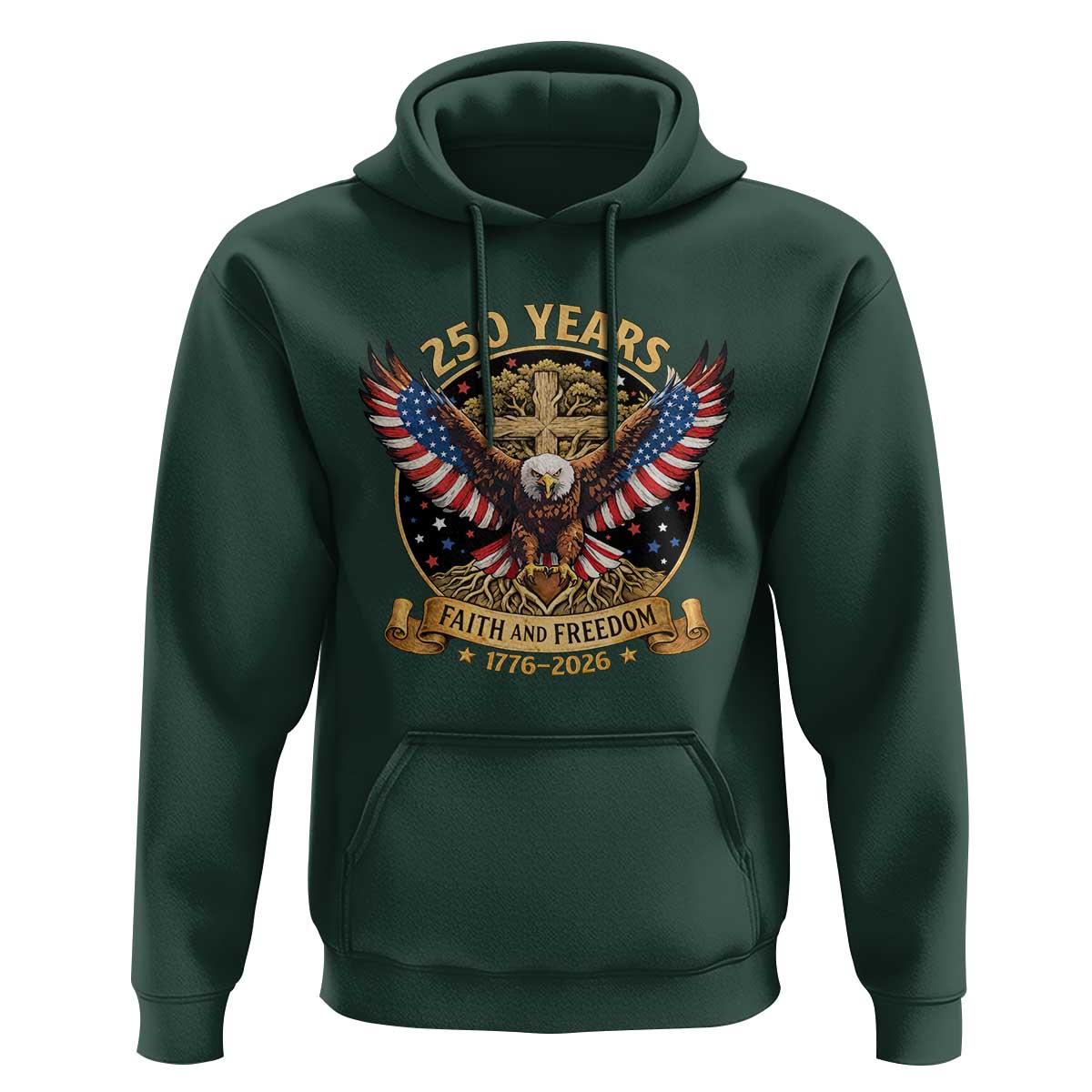 Faith And Freedom 250 Years Hoodie Patriotic Eagle Cross Gift