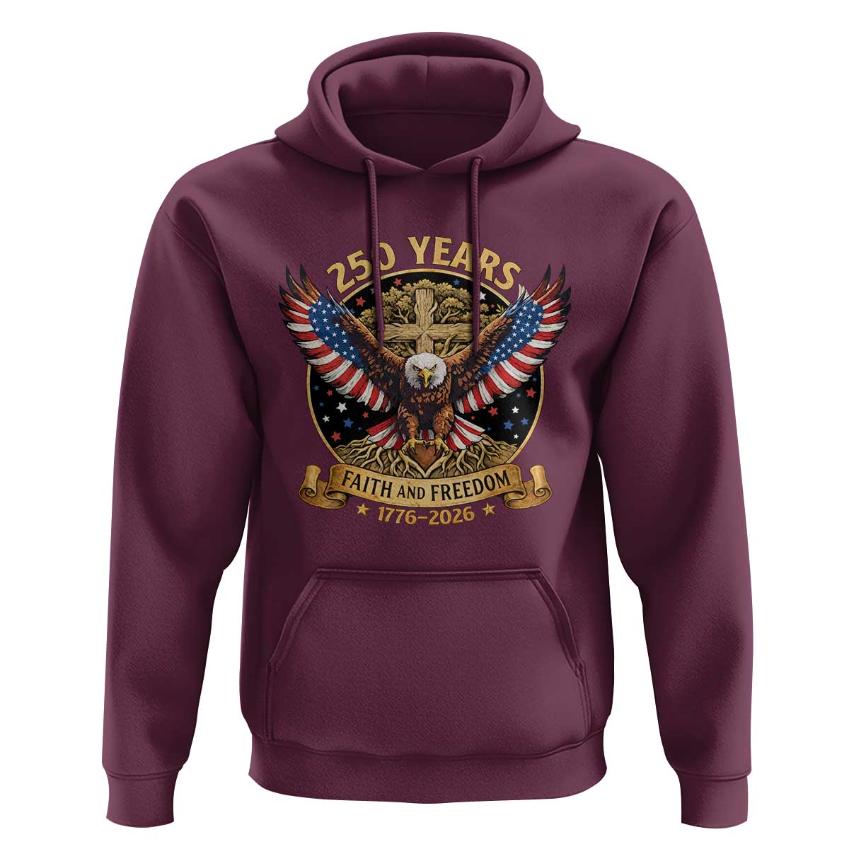 Faith And Freedom 250 Years Hoodie Patriotic Eagle Cross Gift