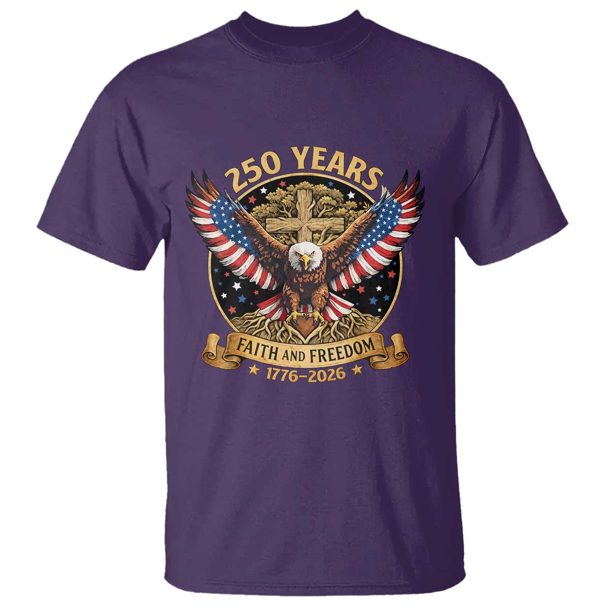 Faith And Freedom 250 Years T Shirt Patriotic Eagle Cross Gift