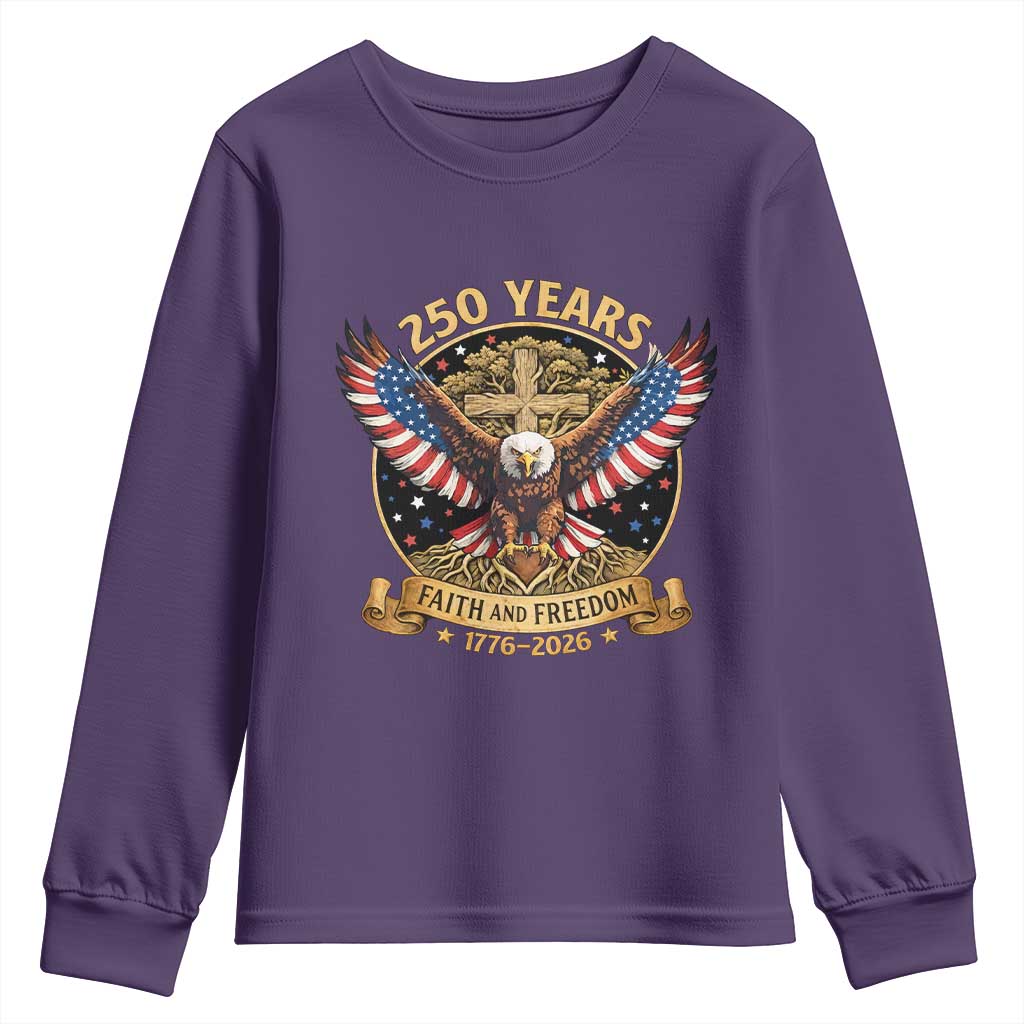 Faith And Freedom 250 Years Youth Sweatshirt Patriotic Eagle Cross Gift