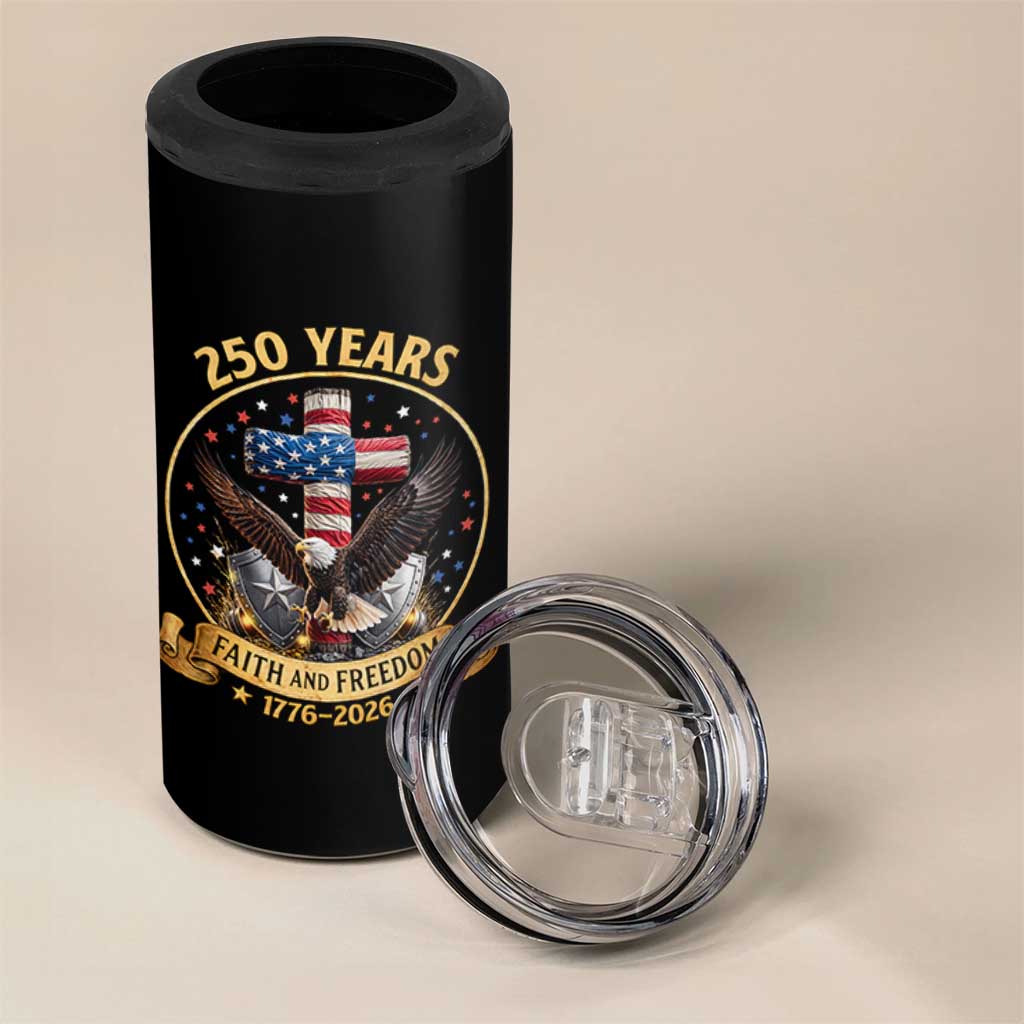 Christian Patriotic Eagle Cross 4 in 1 Can Cooler Tumbler 250 Years Faith And Freedom USA Gift
