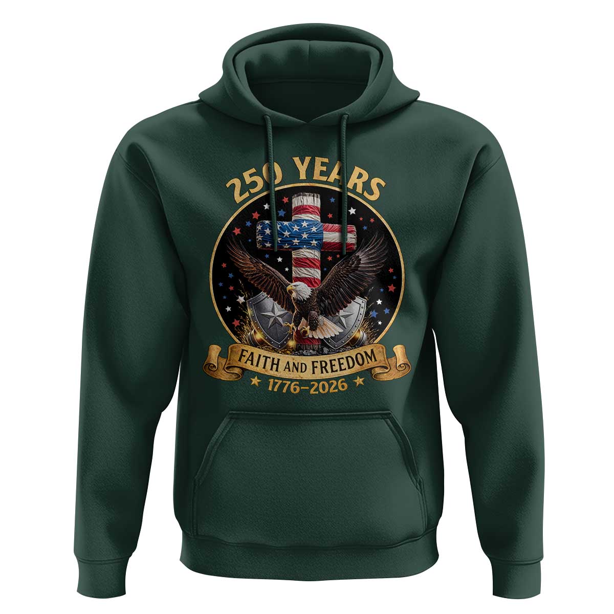 Christian Patriotic Eagle Cross Hoodie 250 Years Faith And Freedom USA Gift