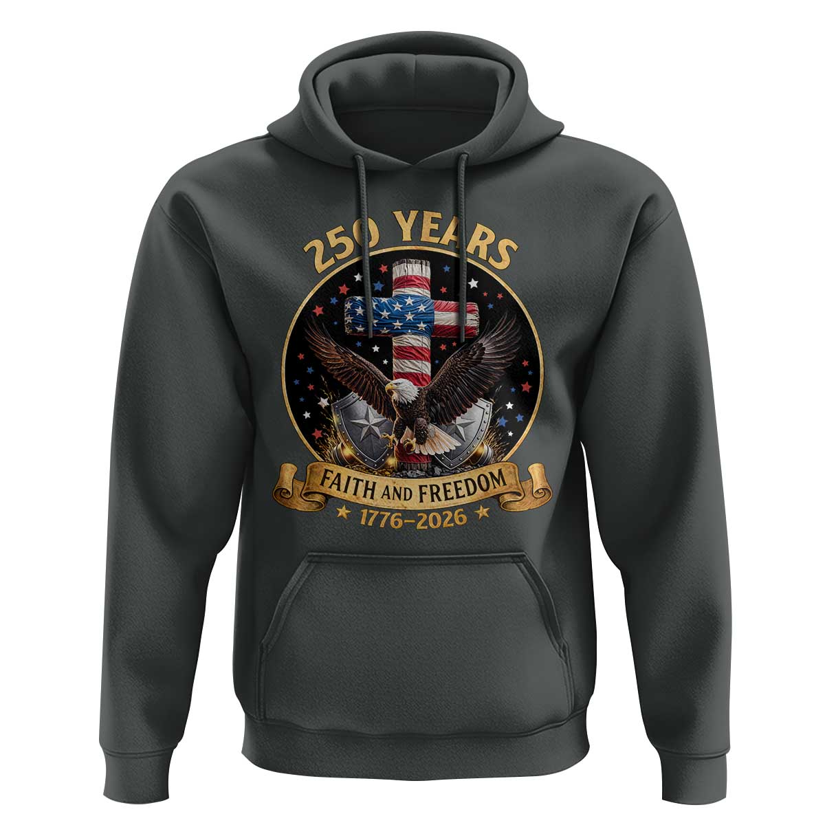 Christian Patriotic Eagle Cross Hoodie 250 Years Faith And Freedom USA Gift
