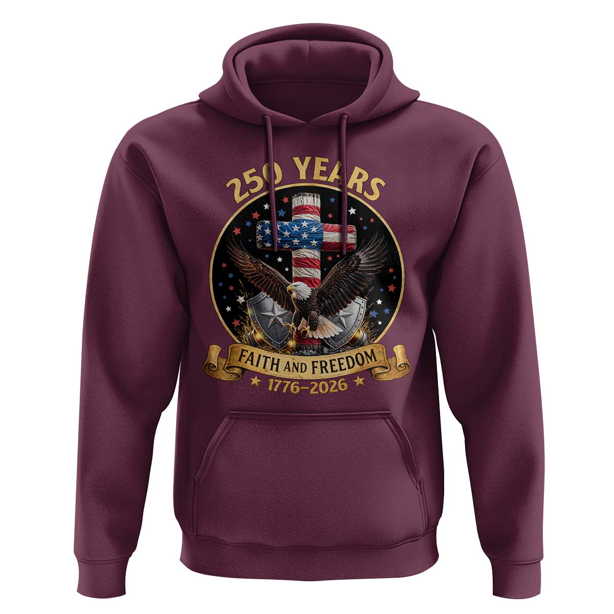 Christian Patriotic Eagle Cross Hoodie 250 Years Faith And Freedom USA Gift