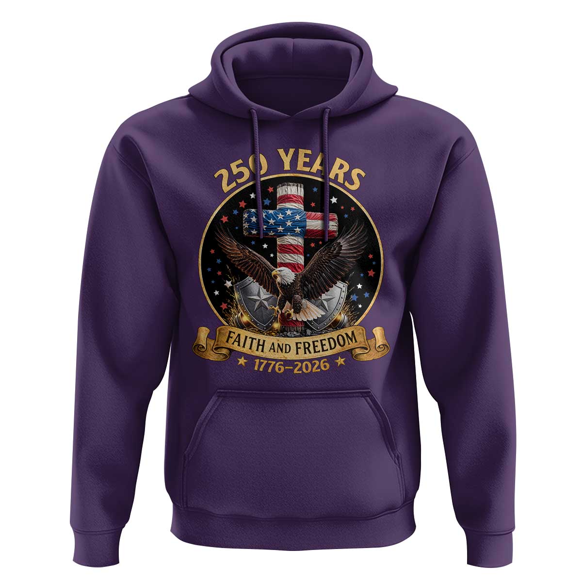 Christian Patriotic Eagle Cross Hoodie 250 Years Faith And Freedom USA Gift