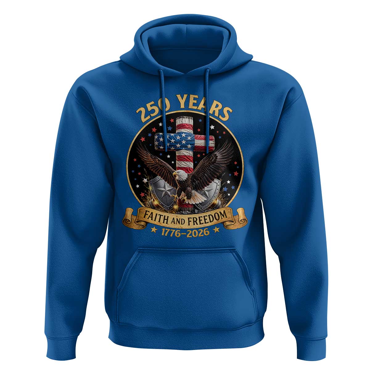 Christian Patriotic Eagle Cross Hoodie 250 Years Faith And Freedom USA Gift